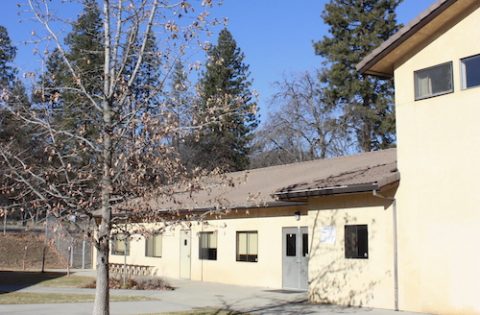 Original classrooms with gym to the right